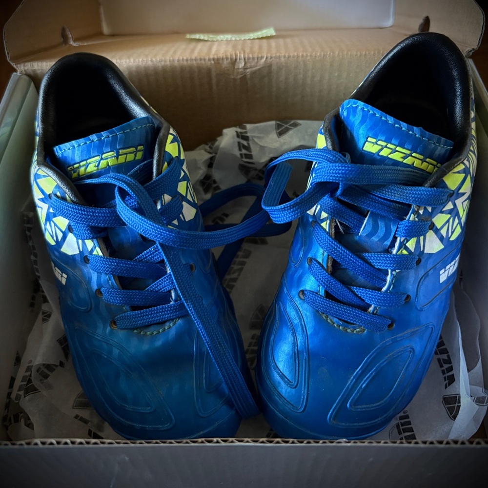 Blue Athletic Shoes with Yellow Accents
